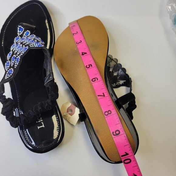 WOMENS Size 9 Blue Silver Black Sandals Peacock Motif Slippers Flats Shoes - NEW - Picture 9 of 13